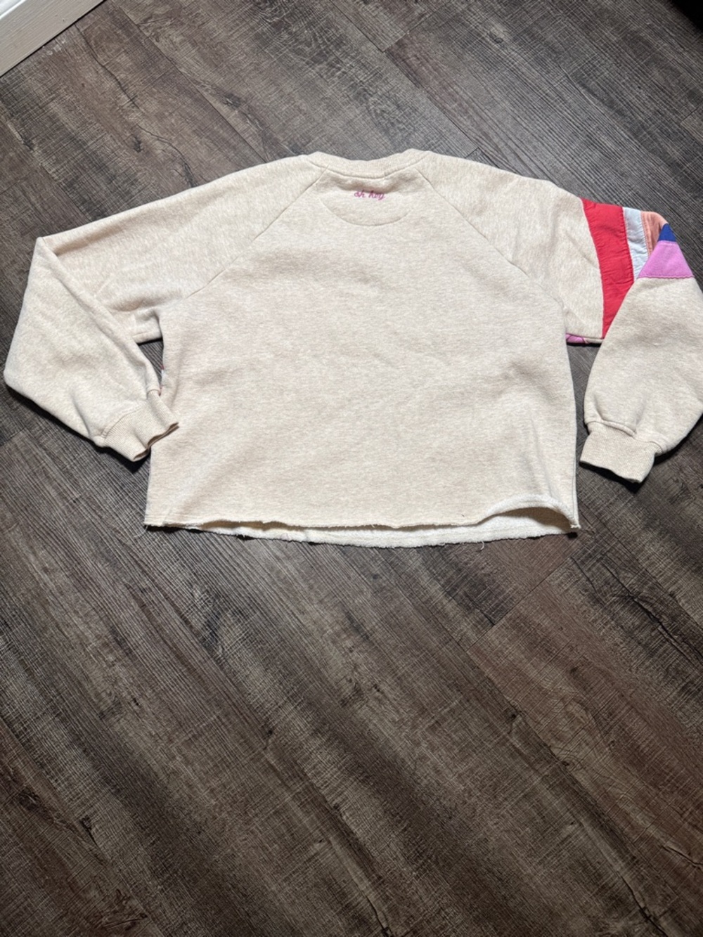Marine Layer Cream Pullover Sweater with Red, Pink, Blue & Orange Waves - Picture 6 of 8